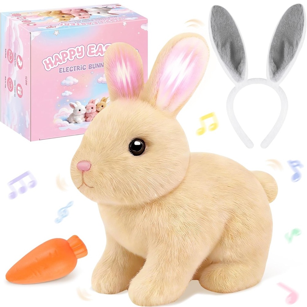 realistic bunny for kids - interactive hopping bunny toy set with headban
